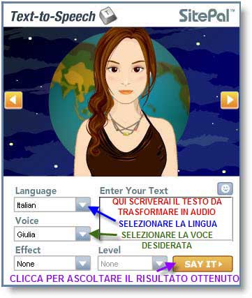 Trasforma il testo in voce audio con text to speech